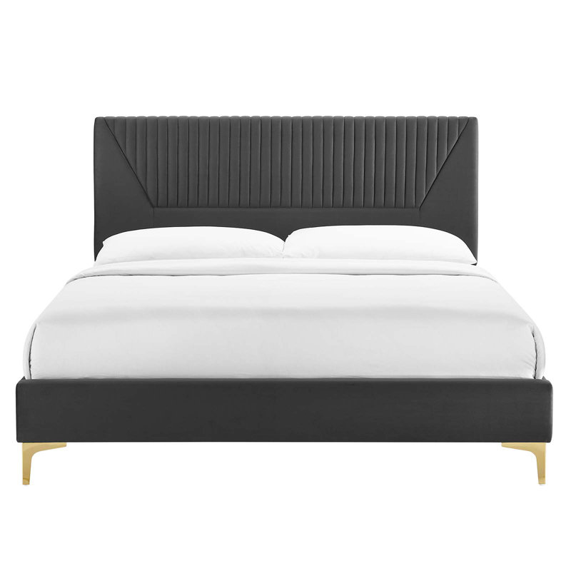 Lit plateforme en velours Yasmine Channel, Double, Gris