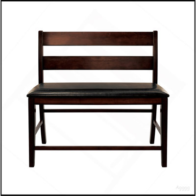 Banc à hauteur de comptoir en bois de style transitionnel avec dossier rembourré en similicuir de style transitionnel 1pc