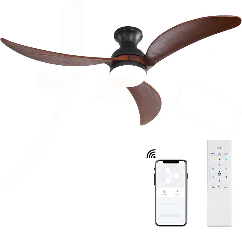 Ventilateur de plafond moderne de 52 pouces avec moteur à courant continu réversible à télécommande à 3 pales en bois massif à intensité variable