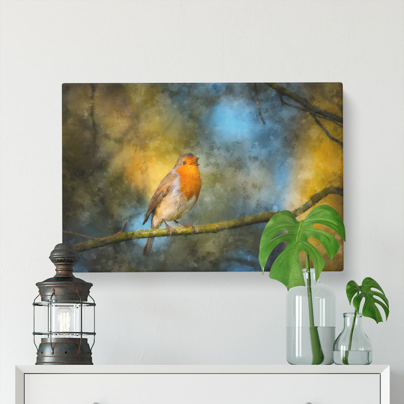 Robin Bird In A Tree - Wrapped Canvas, 60cm H x 91cm W x 3cm D