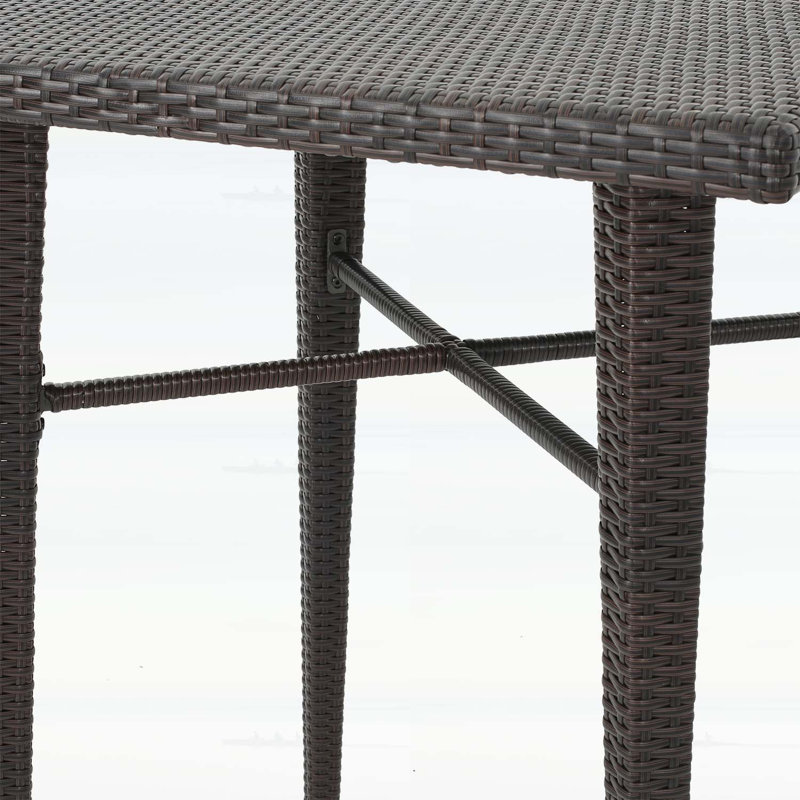 Table de bar carrée durable en osier 32 po avec rotin toutes saisons et structure en fer pour l'extérieur