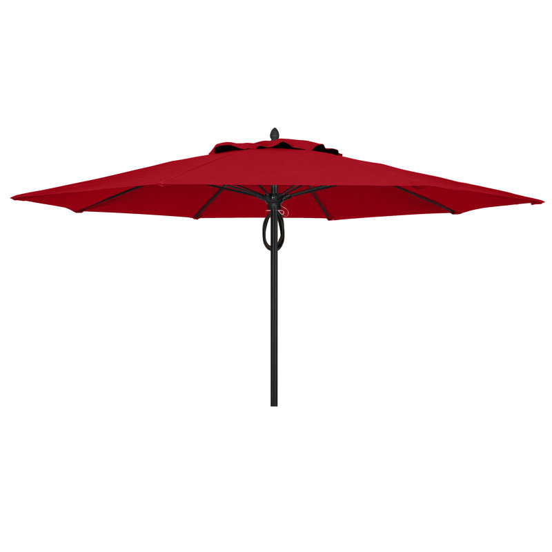 Parasol de marché 11 'Prestige, Blanc, Toile Sunbrella® rouge Jockey