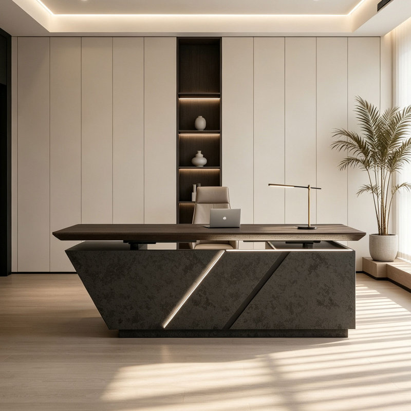 Adjustable Executive Desk - Luxury L Shaped Desk with Drawers, Large Table with File Cabinets, Executive Office Desks with LED Light Strip Home Office Desk for Professionals