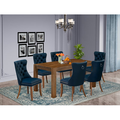 Ensemble de salle à manger 7 pièces comprenant une table de cuisine rectangulaire en bois rustique et 6 chaises, noyer antique sablé