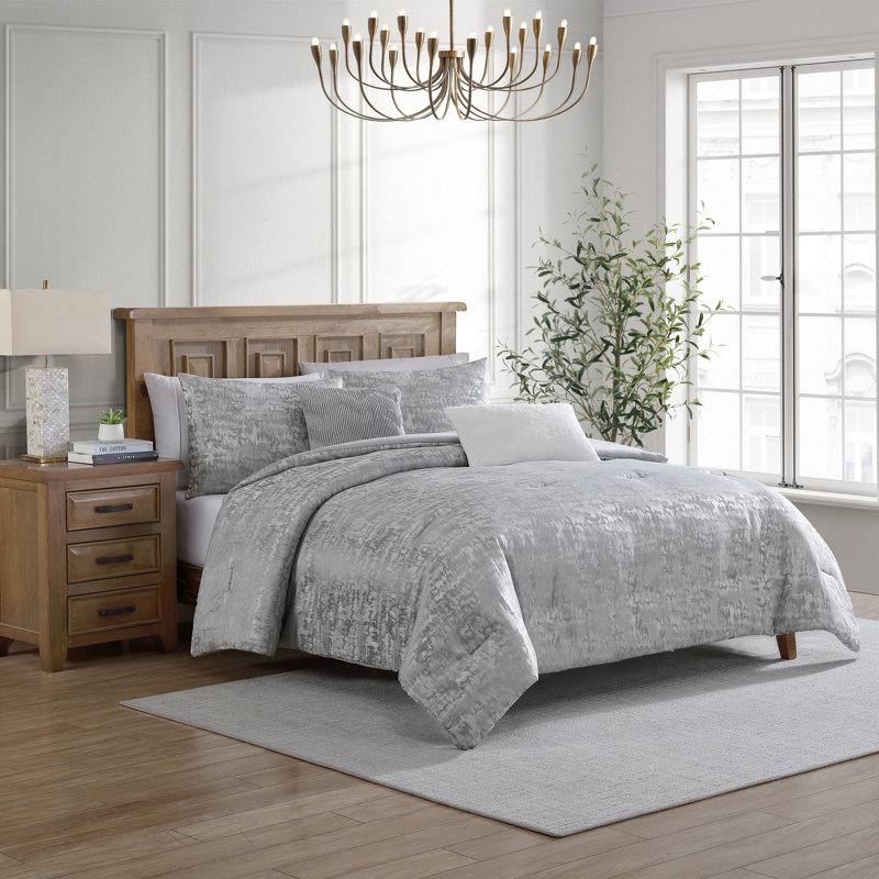 Ensemble d'édredon en jacquard gris clair 5 pièces Tahari Home Lauren, Édredon de grand lit + 4 pièces additionnelles