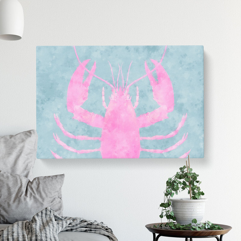 Pink & Duck Egg Blue Lobster Art - Wrapped Canvas, 35cm H x 50cm W x 3cm D