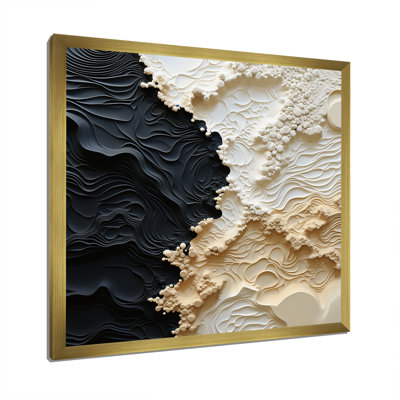 Abstract Cream And Black Liquid Paint - Coastal Canvas Print Wall Art
