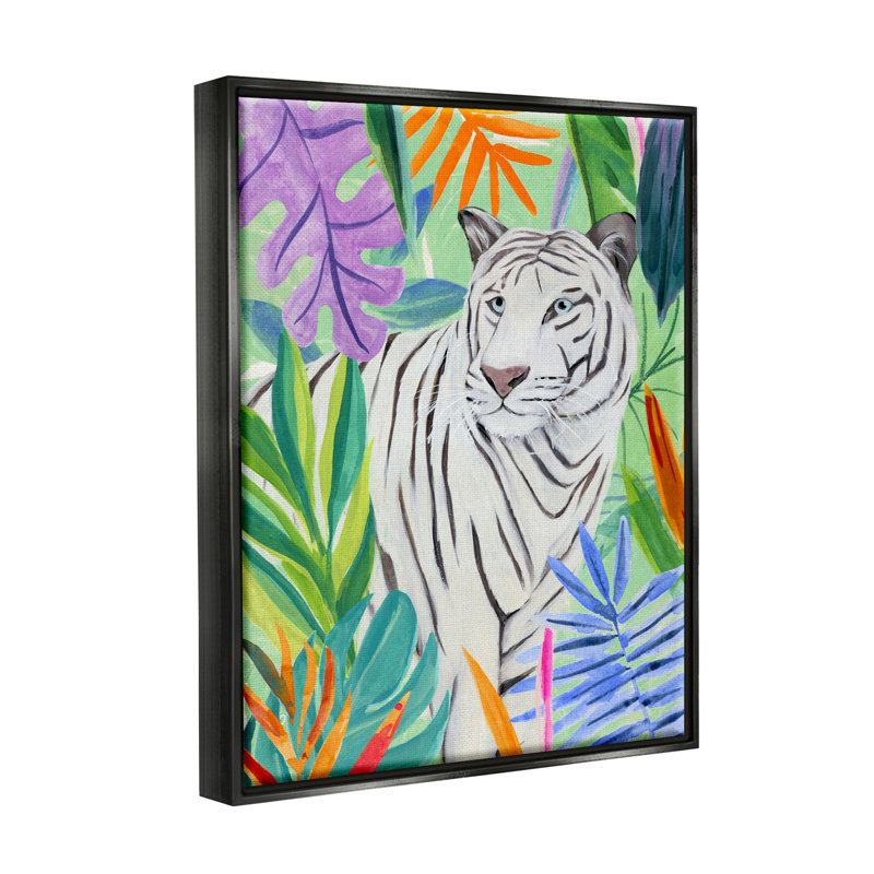 Feuilles vives de tigres de la nature - peinture, H 21 po x l 17 po x P 1,7 po, Cadre flottant noir de jais