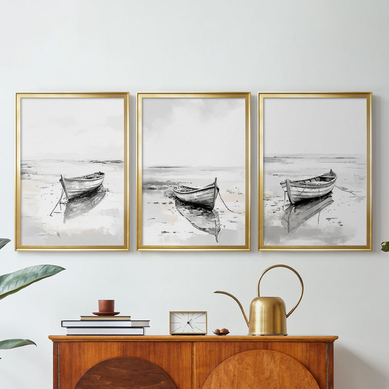 NAUTICAL Series CDL XXXIV - Toile tendue avec châssis sur mesure - 3 pièces, H 21 po x l 30 po, Doré