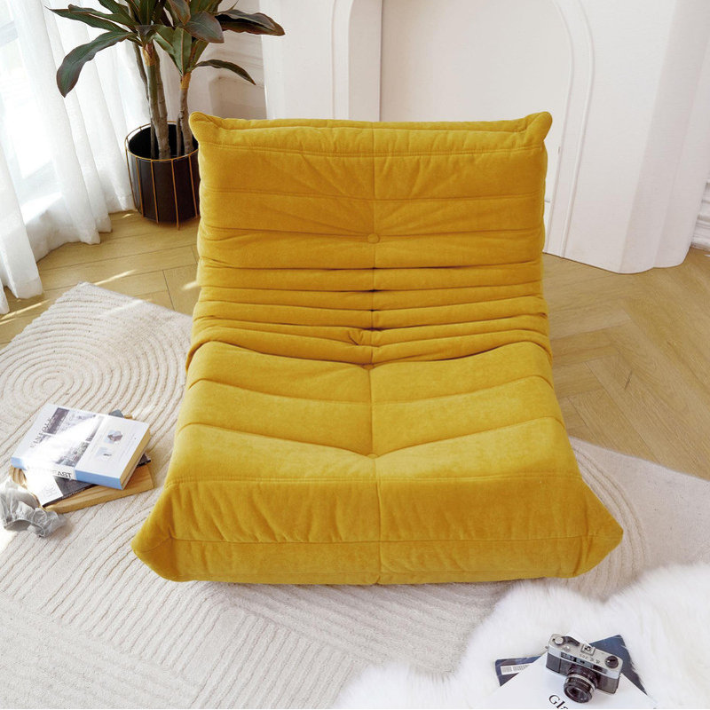 Bean bag Chair with button tufted back, Yellow Polyester