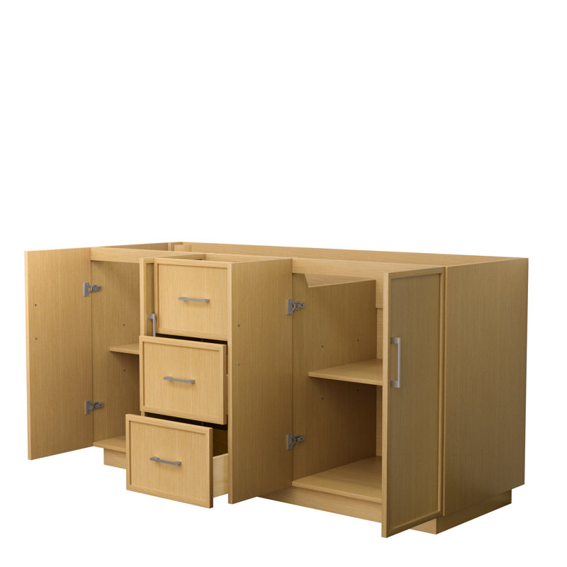Elan TK 65" Freestanding Double Bathroom Vanity Base Only, Brushed Nickel, Beige