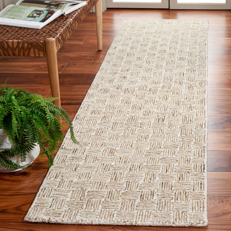 Tapis à micro-boucles Navi en taupe / ivoire, Tapis de couloir 2 pi 3 po x 9 pi