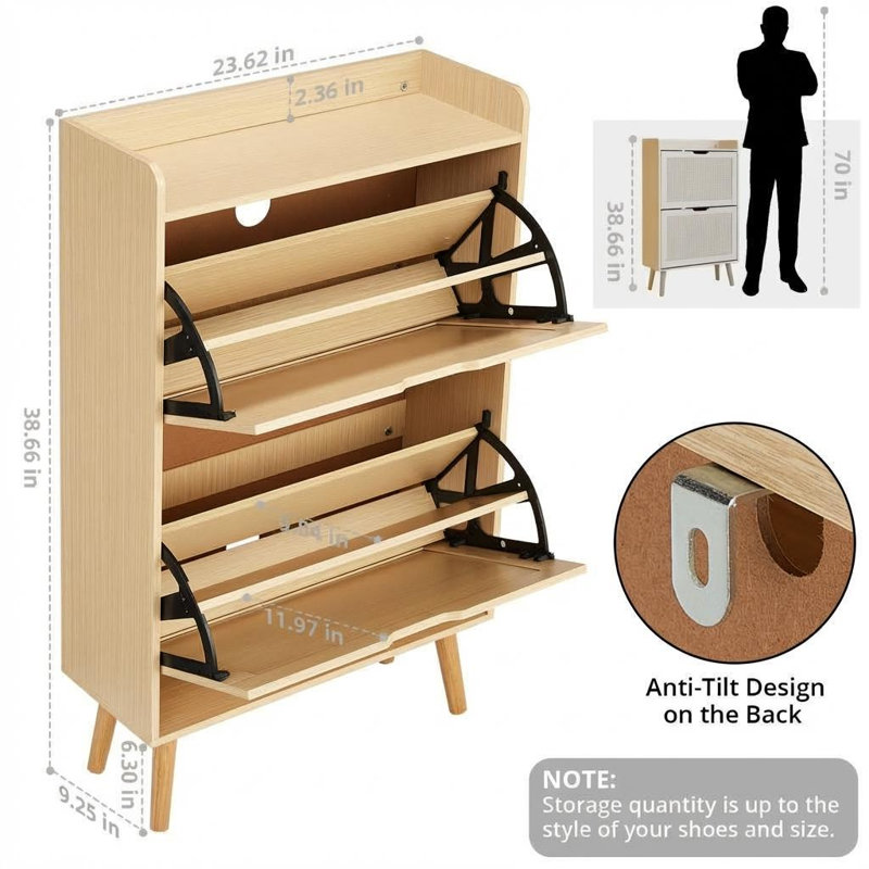 38 inch Yellow Shoe Cabinet with Doors Storage Organizer Modern Shoe Storage Cabinet for Entryway Space Saving Shoe Shelf