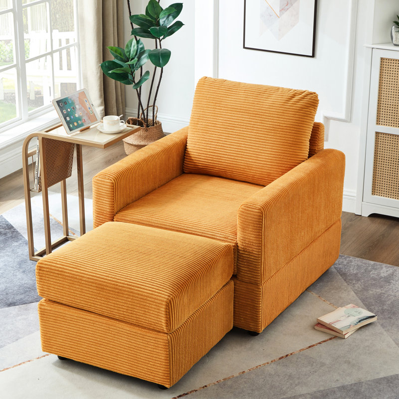 Méridienne jaune en velours côtelé pour le salon, fauteuil confortable et modulaire, Jaune