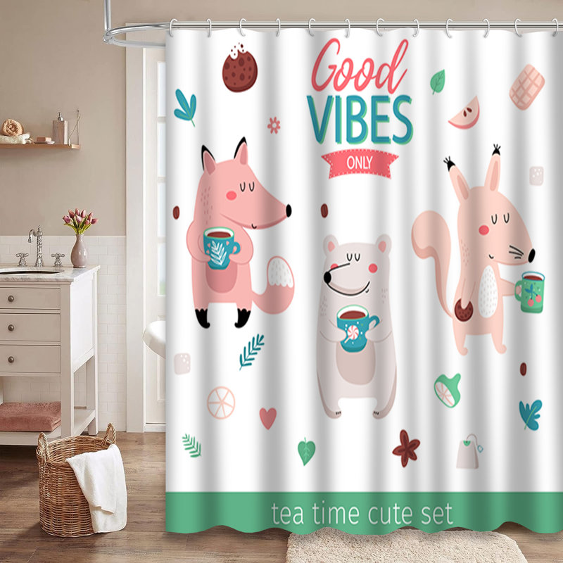 Rideau de douche mignon avec 12 crochets, L 72 po x l 78 po