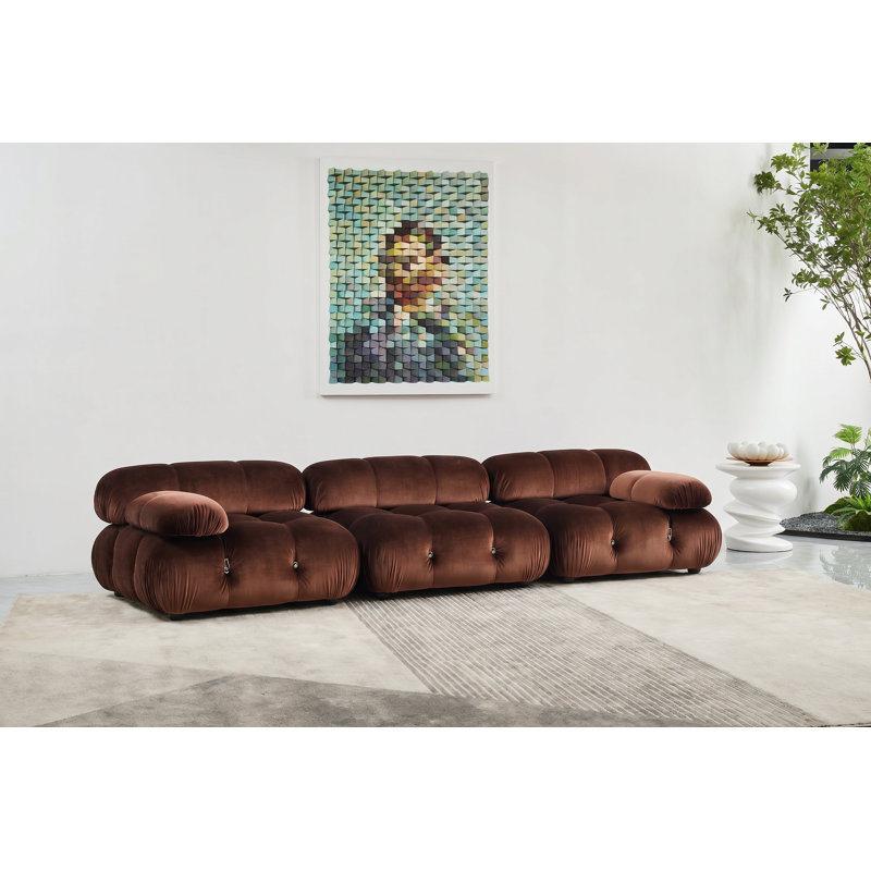 Leeven Upholstered 114'' Loveseat, 26.7" H x 114" W x 38" D, Mocha Velvet