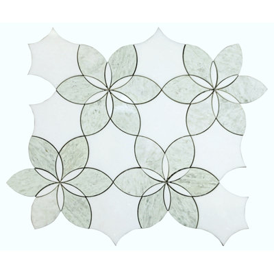 SAMPLE-Water Jet - Ming Green And Thassos White Marble Novelty Mosaic Wall & Floor Tile