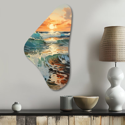 Photo de plage, bord de mer, réflexions et art mural en métal asymétrique