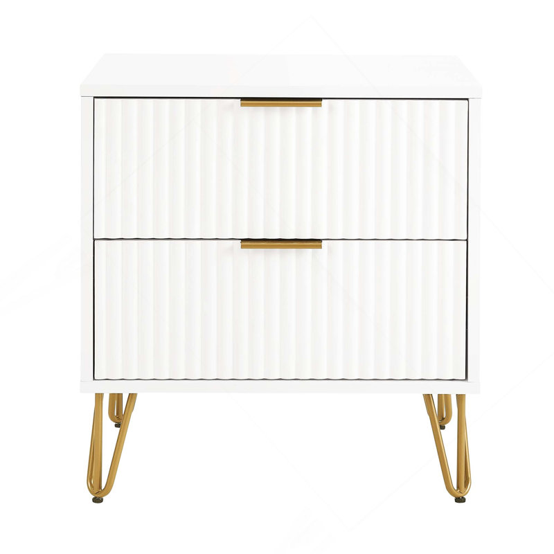 Table de chevet cannelée blanche Dumbo 20 po (2 tiroirs)