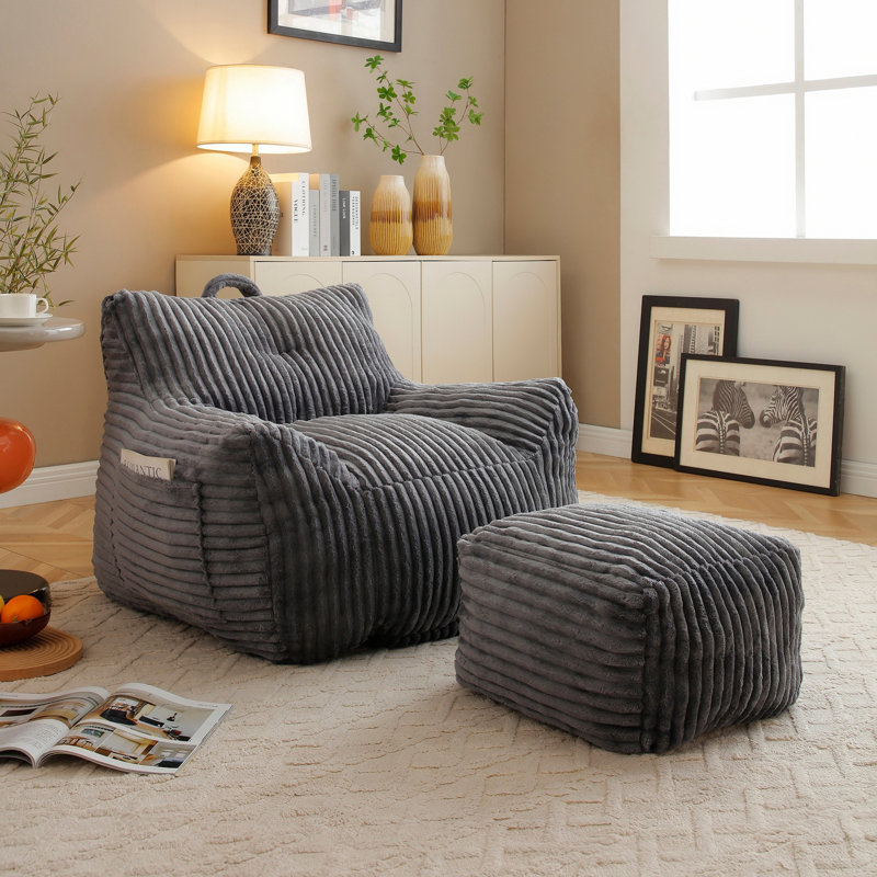 Fauteuil à billes avec accoudoirs et repose-pieds, Gris