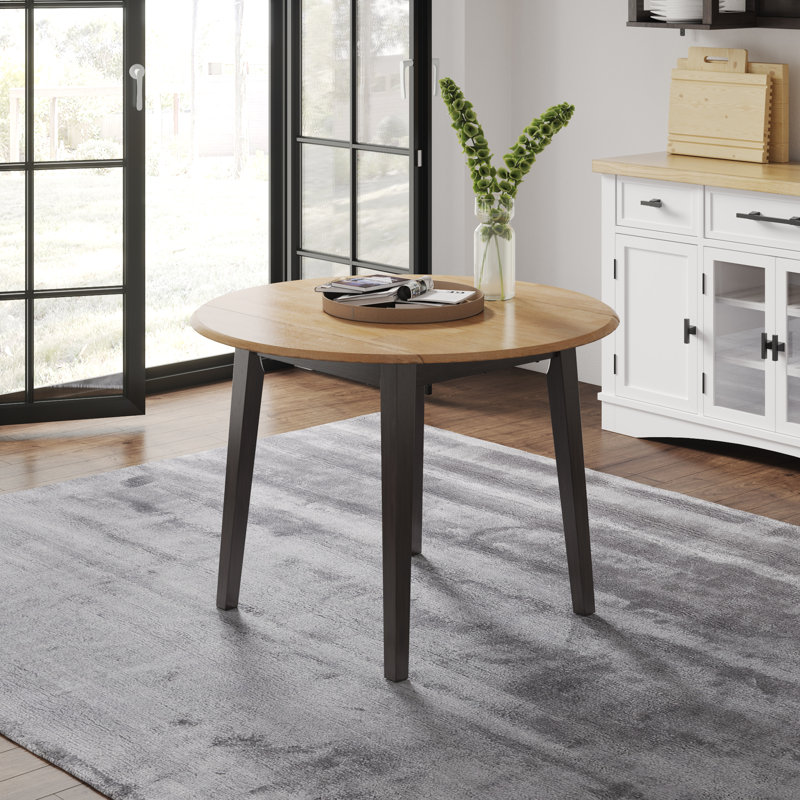 Beige and Brown Reclaimed Wood Round Extendable Dining Table