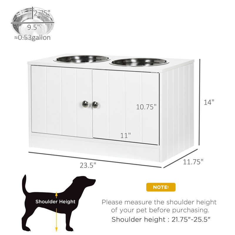Large Elevated Dog Food Cabinet - 44L Storage, 9.5" . X 2.75", White Feeding Station With Storage Capacity, 14" Height,