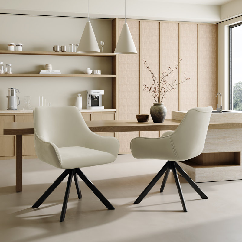 Gefjun 46cm H Swivel Dining Chairs, Modern Upholstered Armchairs for Dining Room Kitchen Living Room, White Velvet