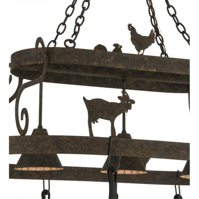 Barn Animals Steel Handcrafted Oval Chandelier Pot Rack