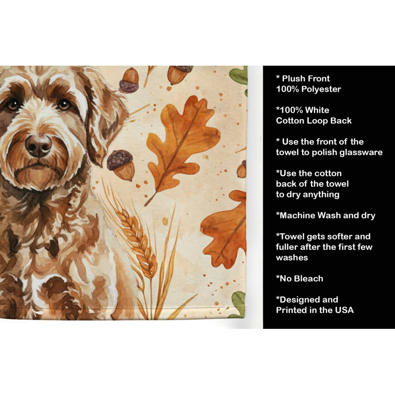 Chocolate Labradoodle Heirloom Fall Kitchen Towel, Chocolate Labradoodle