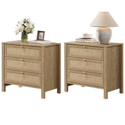 Pomodoro Boho-Inspired Rattan Nightstand With 3-Drawer