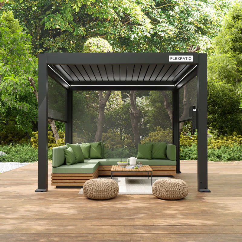 Pavillon de jardin permanent en métal L 10 pi. Pergola d'extérieur à persiennes motorisée D Power + Pro, l 10 pi x P 10 pi