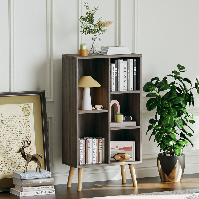 Jaen Solid and Manufactured Wood Cube Bookcase, Platinum Gray, (5 Shelves) 36.5" H x 19.7" W x 9.4" D