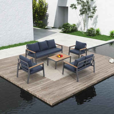 Aprillynn Teak 7 - Person Patio Conversation Sets with Cushions