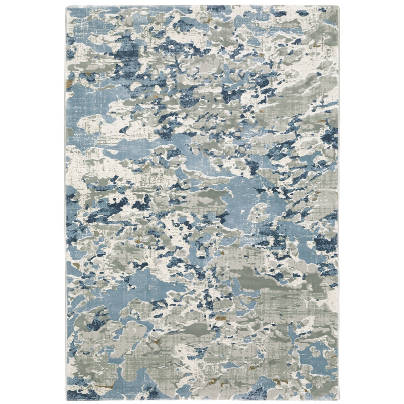 Abstract Machine Made Area Rug in Gray/Blue, Rectangle 5'3" x 7'6"