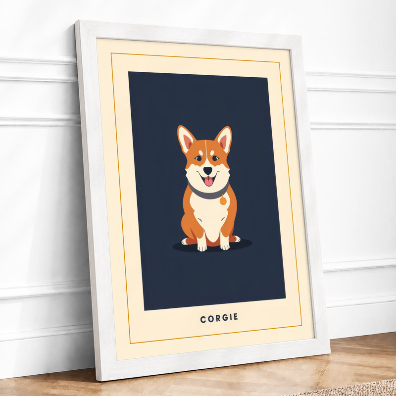 Cheerful Corgi Modern - Print, A2 - 59.4 x 42.0 cm, White