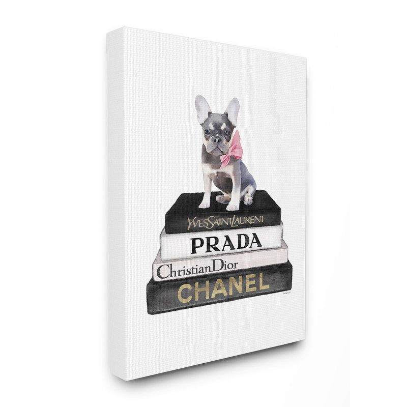 « mode designer pet dog bookstack black gold », impression, H 48 po x l 36 po, Toile tendue