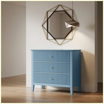 32" Wide Mint Light Blue Fluted 3-Drawer Nightstand, Large Modern Bedroom End Table with Storage