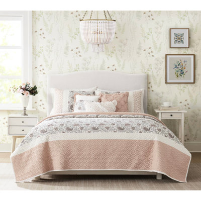 Courtepointe Blush King / King Bedding, 6 pièces, coton, réversible avec oreiller Conglomerates