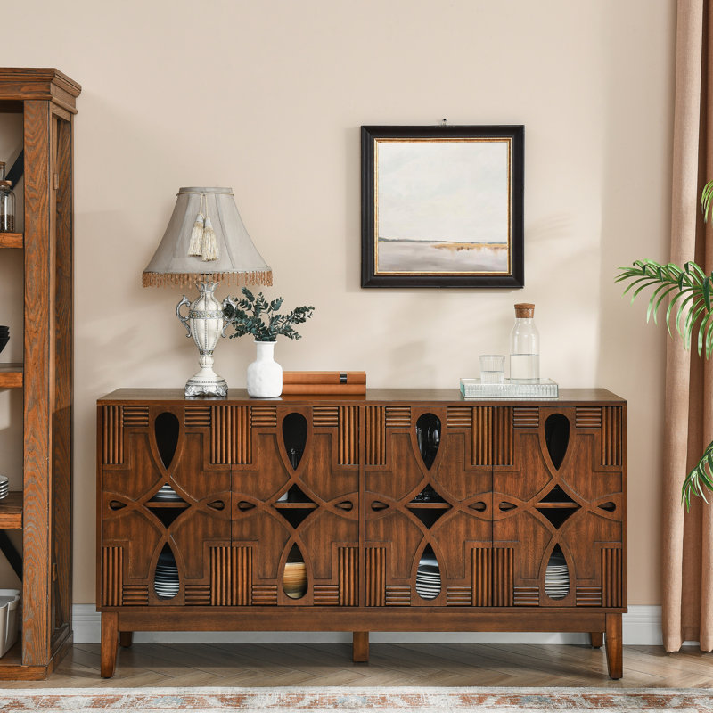 Mid Century Modern Walnut Sideboard. 60.5" Storage Cabinet With 4 Doors And Adjustable Shelf Prominent Features. For Kitchen, Dining, Living Room, Bedroom, Entryway Sideboard Storage. Buffet Cabinet.
