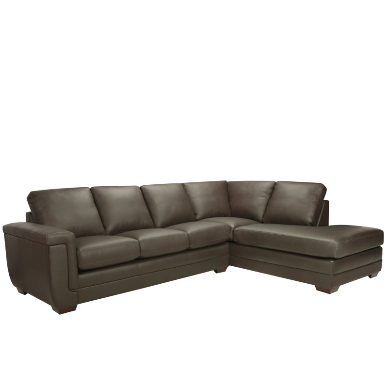Gile Upholstered L-Shaped Sectional Right Hand Facing, Chocolate Brown Genuine Leather