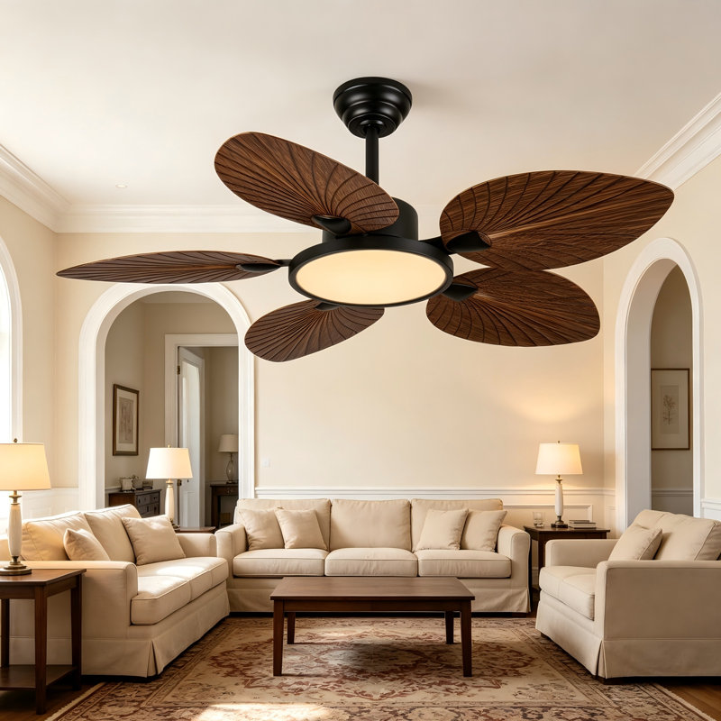 Ventilateur de plafond 52 pouces à feuilles de palmier tropical avec lumières à intensité variable et télécommande