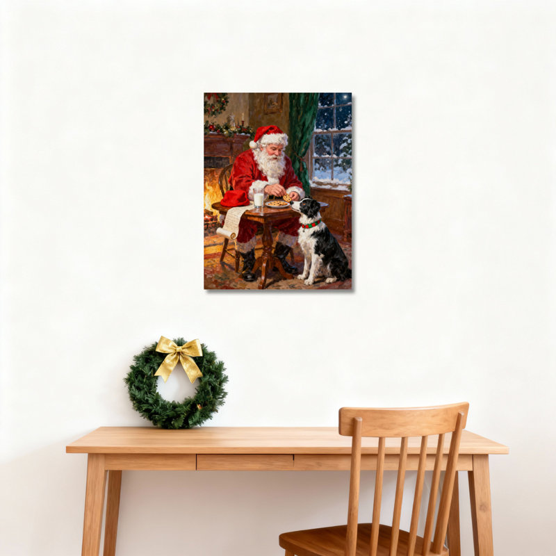 «Santa Claus Dog», art mural sur toile, H 18 po x l 12 po