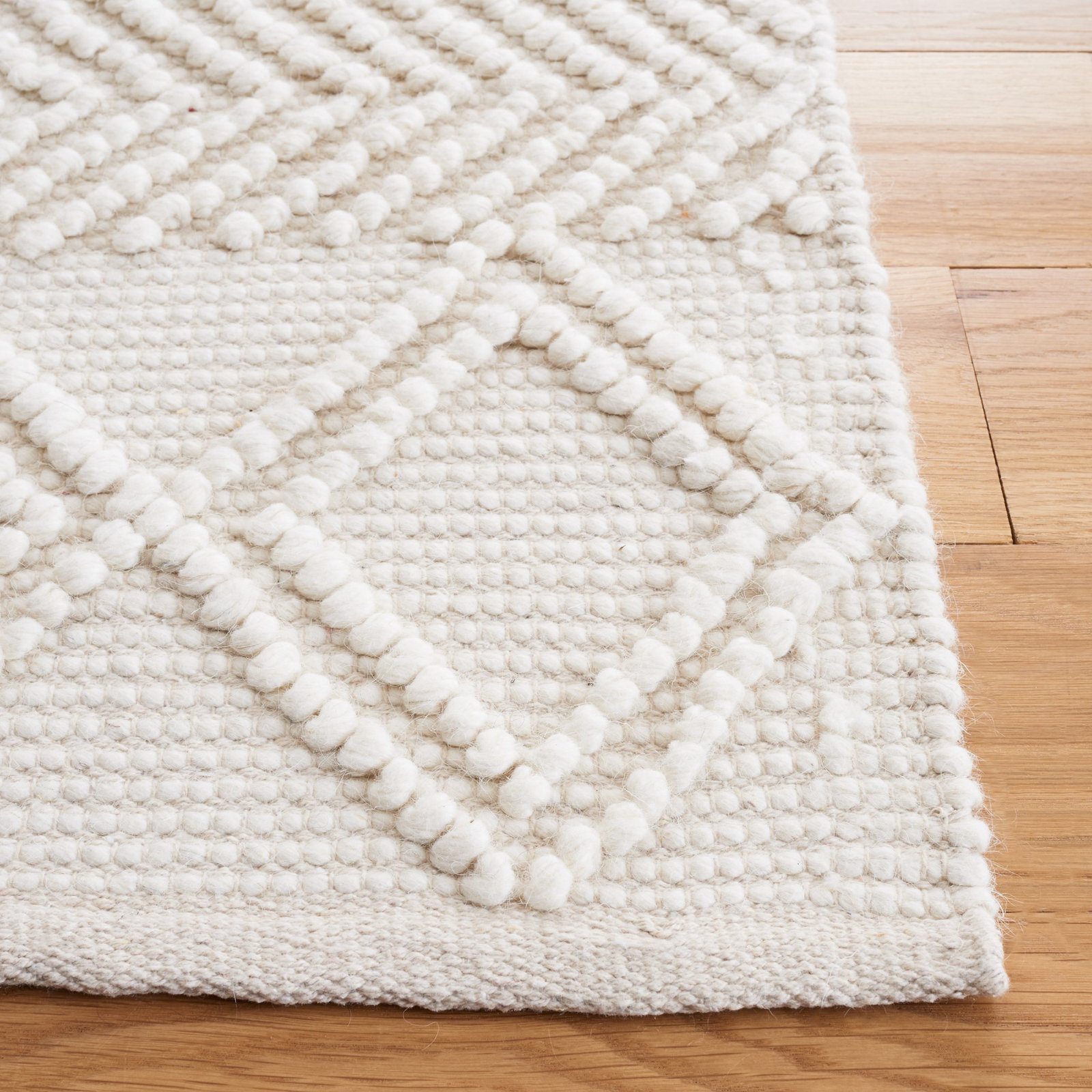 Tarres Cream Hand-Woven Geometric Wool Rug, Rectangle 3' x 5'