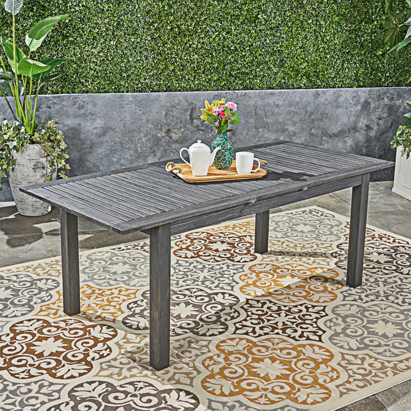 Table de salle à manger d'extérieur en bois extensible, Gris foncé
