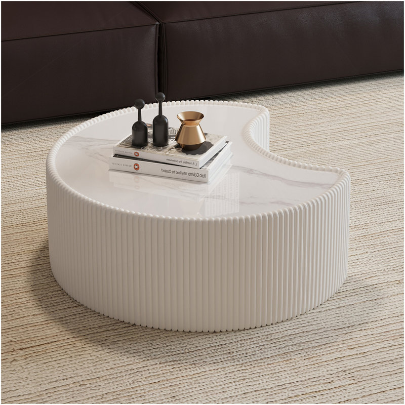 Light Sintered Stone Top Stylish Irregular Shape Leather Coffee Modern Sofa Table For Living Room (Each Tabletop Has A Unique Grey Pattern)