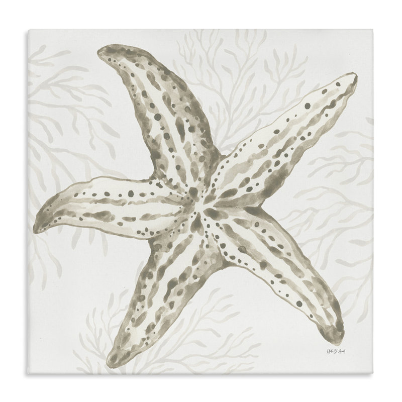 Étoile de mer et art mural sur toile corail neutre, design par Yvette St. Amant, H 36 po x l 36 po
