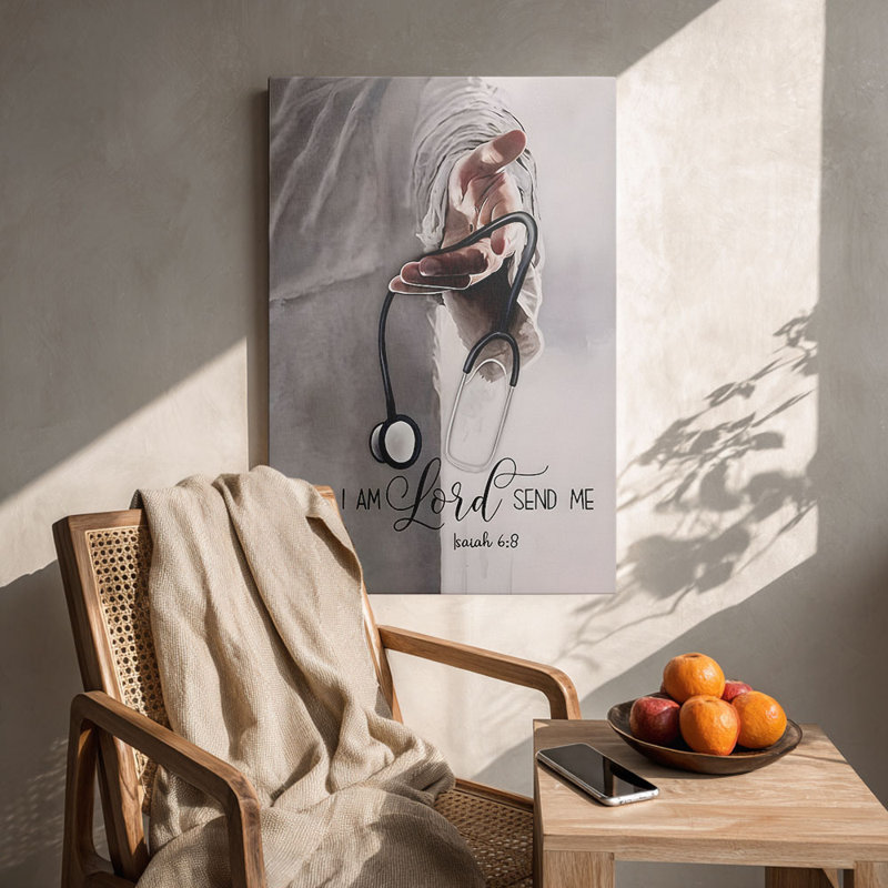 Spirituel «Hand with Stethoscope &« Here I Am Lord »(Esaïe 6: 8), 12 * 8 pouces (30 * 20 * 2cm)