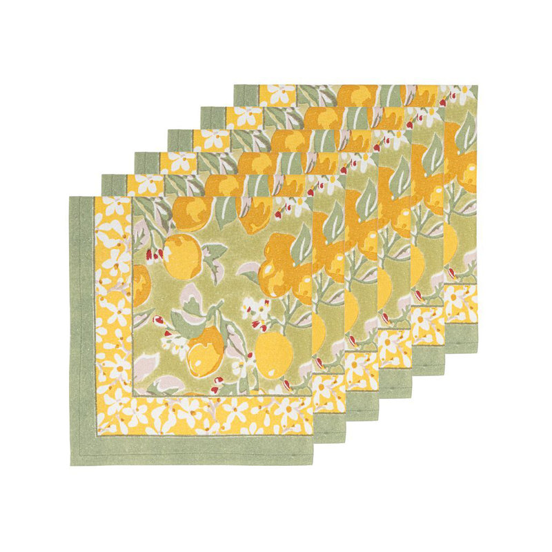 Citron Linen Floral Square Napkin, Vert/Yellow