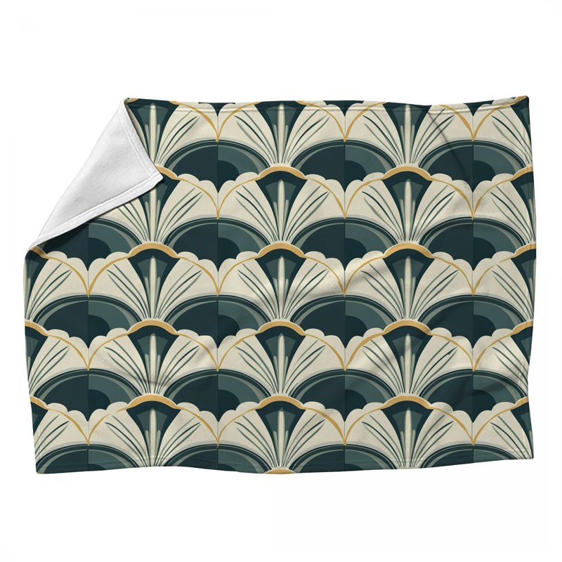 Pebbles Pattern Fans Fleece Throw Blanket - Patterns Throws for Sofas or Beds, 80" L x 60" W, White Geometric