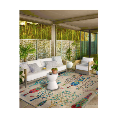 Tapis crème à motif tissé à base d'arbre et lavable à la machine